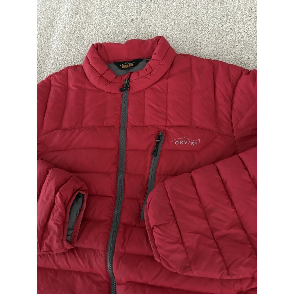 Orvis Men's Trout Bum Quilted Down Puffer Jacket Red Lightweight Coat Size L
